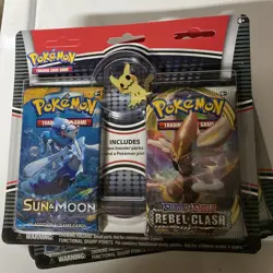 Pokemon TCG Sword & Shield Series and Sun & Moon Booster Packs w/ Pikachu Pin 820650808142 - Image 1