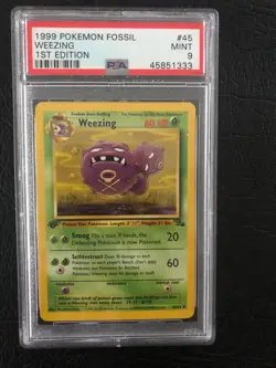 PSA 9 MINT - 🔥SUPER RARE WoTC 1ST EDITION🔥 POKEMON FOSSIL - WEEZING 45/62 - Image 1