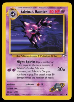 Pokemon Sabrina's Haunter - 58/132 - Uncommon Gym Heroes Unlimited HP - Image 1