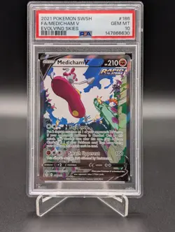 Pokemon 2021 SWSH Evolving Skies Medicham v #186/203 PSA 10 - Image 1
