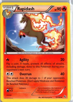 Rapidash 15/106 Uncommon Flashfire Pokemon Moderately Played - Image 1