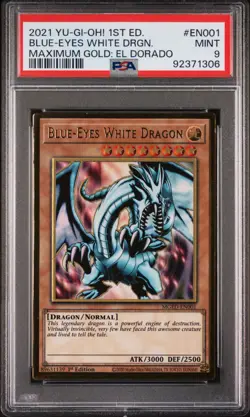 2021 YU-GI-OH! MAXIMUM GOLD: EL DORADO 1ST ED BLUE-EYES WHITE DRAGON PSA 9 - Image 1