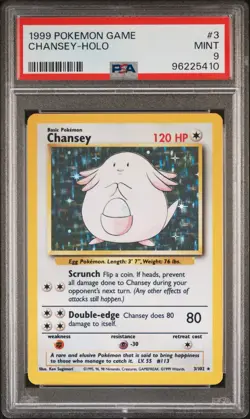 Chansey Holo Rare # 3 1999 Base Set Unlimited PSA 9 Pokemon TCG - Image 1