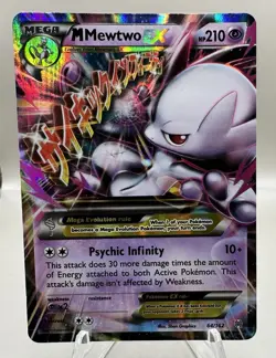 Pokemon M Mega Mewtwo EX Ultra Rare Holo TCG Card 64/162 XY Breakthrough LP - Image 1