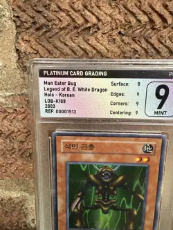 Platinum Card Grading 9 YuGiOh Man Eater Bug Korean LOB-K108 Near Mint Graded - Image 2