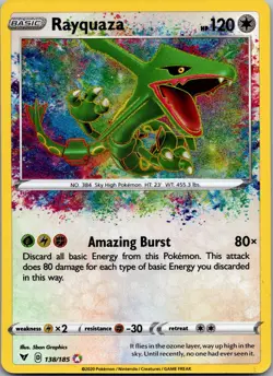 Rayquaza Holo Amazing Rare SWSH04: Vivid Voltage 138/185 NM - Image 1