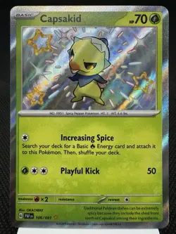 Capsakid 106/091 - Shiny Holo Rare - Paldean Fates Pokemon Card MINT - Image 1