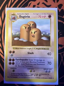 Pokemon Dugtrio Base Set Shadowless 019/102 Rare 1999 - Image 1