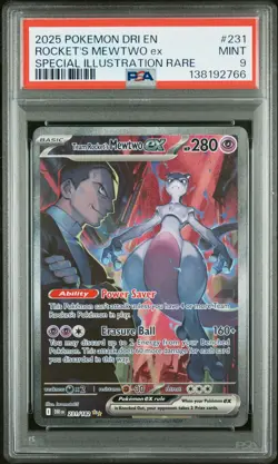 2025 POKEMON DRI EN-DESTINED RIVALS #231 TEAM ROCKET'S MEWTWO EX PSA 9 - Image 1