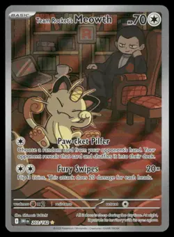 Team Rocket's Meowth 203/182 Illustration Rare Destined Rivals Pokemon Holo NM - Image 1
