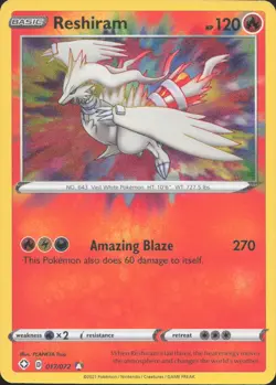 Reshiram 017/072 Amazing Rare Shining Fates Pokemon Near Mint - Image 1