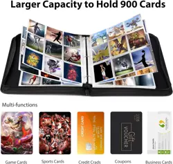 Deluxe Trading Card Binder with 900 Pockets, Black Zipper Case for Collectors - Image 5