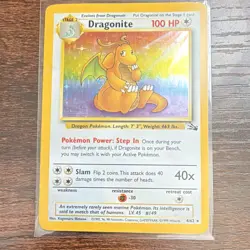 Pokemon TCG Dragonite Holo Rare Fossil 4/62 1999 - Image 1