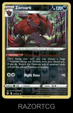 ZOROARK 103/203 HOLO R EVOLVING SKIES POKEMON REVERSE HOLO LP - Image 1