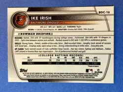 IKE IRISH 2025 1st Bowman Chrome Mojo Refractor BDC-16 Orioles #1 Draft Pick - Image 2