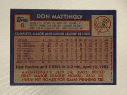 Don Mattingly 1984 Topps RC #8 New York Yankees - Image 2