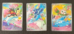 Pokemon First Partner Illustration Collection Gen 7 Litten Rowlet Popplio Set NM - Image 1