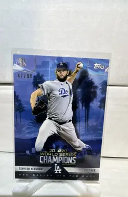 2020 Topps BB 2020 World Series Champions - Clayton Kershaw #1 — #/99 - Image 1