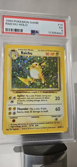 1999 Pokemon Base Set (RAICHU HOLO) GRADED PSA-5 CARD # 14/102 - Image 1