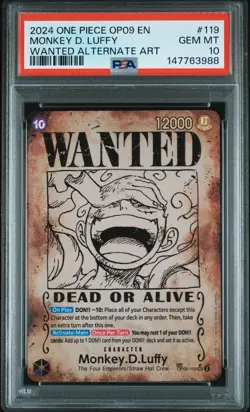 2024 One Piece OP09 SP Wanted Alternate Art #119 Monkey D. Luffy PSA 10 GEM MINT - Image 1