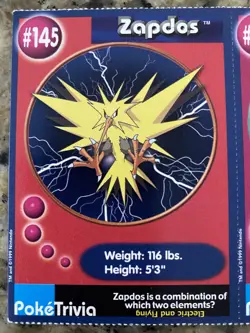 Lot of 3 Pokemon Poke Trivia Burger King Cards 1999 Zapdos #145 - Image 3