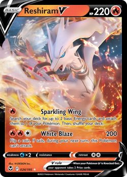 Reshiram V 024/195 Holo V Rare Silver Tempest Pokemon Holo NM/M - Image 1