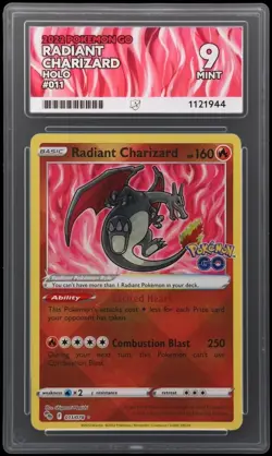 Radiant Charizard 011/078 Pokemon Go Graded Pokemon Card ACE 9 MINT - Image 1