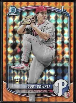 2025 Bowman Draft Cody Bowker Orange Geometric 1st Bowman /25 Phillies - Image 1