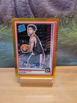 2025-26 Panini Donruss Basketball Caleb Love Rated Rookie Gold Prizm Auto /10 - Image 1