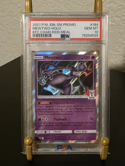 PSA 10 GEM MINT 2021 POKEMON MEWTWO PROMO KFC CHAKI KIDS MEAL #184 MEWTWO-HOLO - Image 1
