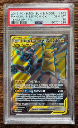 2019 Pokemon Sun & Moon Pikachu & Zekrom GX Team Up FA #162 PSA 10 - Image 1