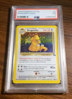 1999 Pokemon Fossil Set Unlimited 4/62 DRAGONITE Holo PSA 7 NM Vintage - Image 1