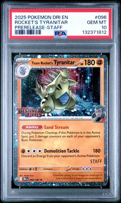 2025 POKEMON DRI EN-DESTINED RIVALS #096 TEAM ROCKET'S TYRANITAR PSA 10 - Image 1