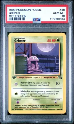1999 POKEMON FOSSIL 1ST EDITION #48 GRIMER PSA 10 - Image 1