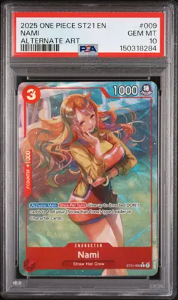 2025 ONE PIECE STARTER DECK ST21-EX GEAR 5 ALTERNATE ART #009 NAMI PSA 10 - Image 1