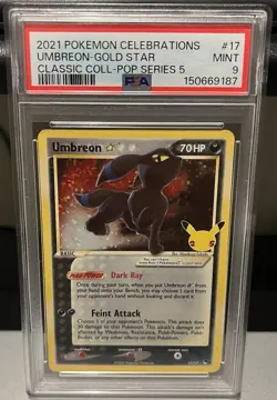 2021 Pokemon Celebrations Classic Coll Pop Series 5 Umbreon Gold Star #17 PSA 9 - Image 1