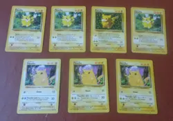 Pokemon Pikachu 60/64, 58/102. #25, Lot of 7, excellent, unplayed, Basic , 1999 - Image 1
