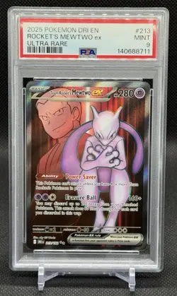 PSA 9 Rocket's Mewtwo ex 213/182 Sv10: Destined Rivals Ultra Rare Holo EN 2025 - Image 1