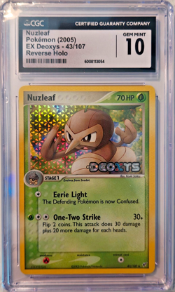 2005 CGC 10 Pokemon Nuzleaf Reverse Holo EX DEOXYS 43/107 GEM MINT POP 3 - Image 1