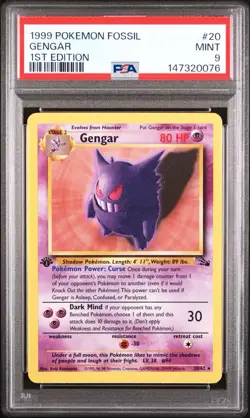 1999 Pokemon Fossil 1st Edition #20 Gengar PSA 9 MINT - Image 1