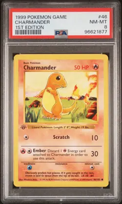 1999 Pokemon Base Set Shadowless 1st Edition Charmander #46 PSA 8 NM MINT - Image 1
