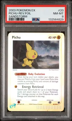 PSA 8 20/100 Pokemon EX Pichu Reverse Foil Sandstorm 2003 - Image 1