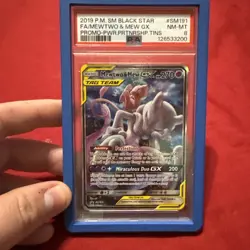2019 Pokemon Sm Black Star Promo Full Art / Mewtwo & Mew Gx #SM191 PSA 8 - Image 2