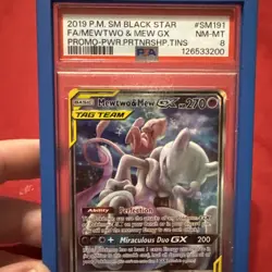 2019 Pokemon Sm Black Star Promo Full Art / Mewtwo & Mew Gx #SM191 PSA 8 - Image 3