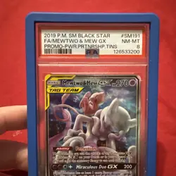 2019 Pokemon Sm Black Star Promo Full Art / Mewtwo & Mew Gx #SM191 PSA 8 - Image 4
