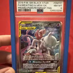 2019 Pokemon Sm Black Star Promo Full Art / Mewtwo & Mew Gx #SM191 PSA 8 - Image 5