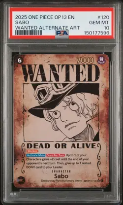 2025 ONE PIECE OP13-120 SABO WANTED ALTERNATE ART PSA 10 - Image 1