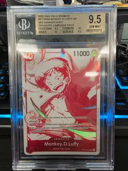 2025 ONE PIECE PROMOS 3rd Ann. Treasure Pack #ST10-006 Monkey.D.Luffy - BGS 9.5 - Image 1