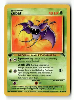 Pokemon Card Zubat 1st Edition LP Fossil 57/62 - Image 1