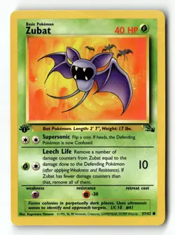 Pokemon Card Zubat 1st Edition LP Fossil 57/62 - Image 1
